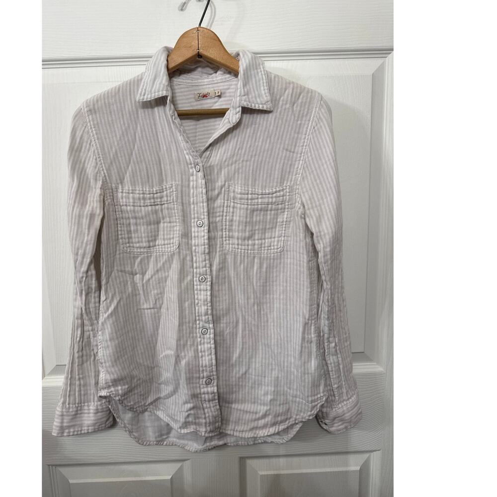 Faherty Striped Cotton Double-Pocket Gauze Button Down, S